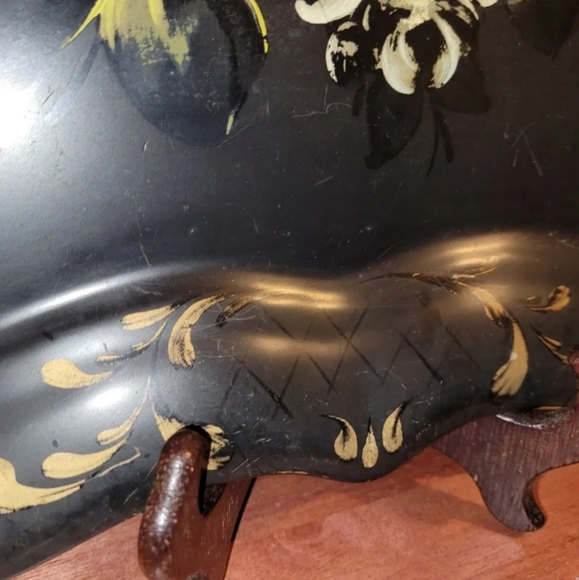 Vintage 1950 Metal Serving Tray Toleware Hand Painted Pink Roses Shabby Chic - Picture 9 of 12